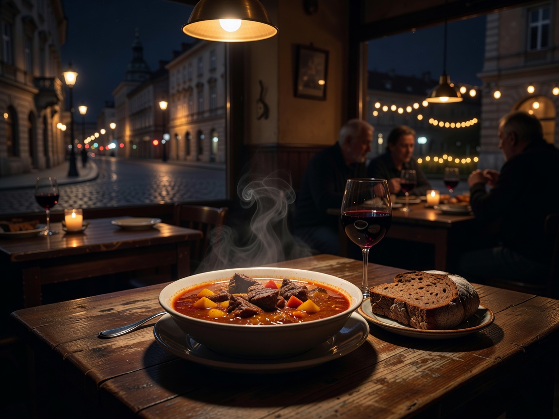 Late Night Dining Hungarian Goulash Stew in Budapest
